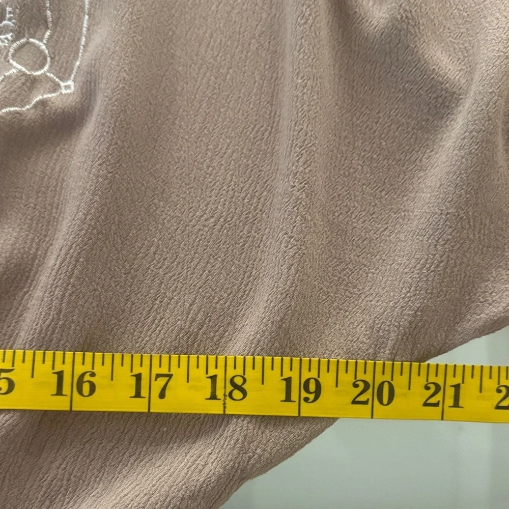 Phanuel Cold Shoulder Beige Blouse with White Floral Embroidery